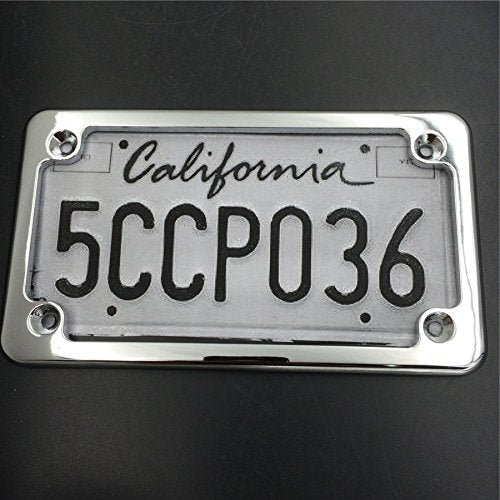 Httmt Mt294-001-Cd Chrome Flat License Plate Frame Bracket Tag Holder 7 Inches X 4 Inches Compatible With Universal Motorcycle
