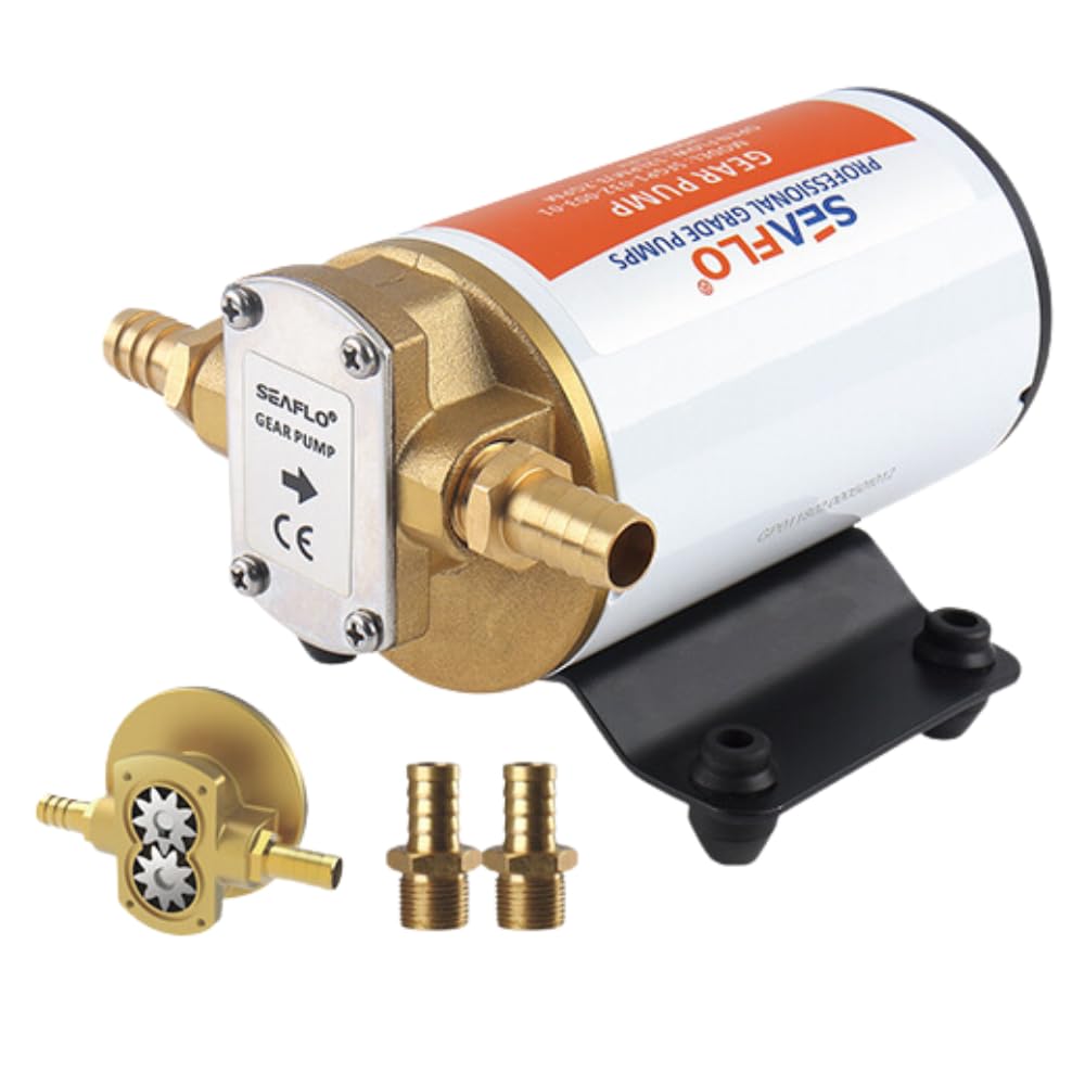 Seaflo 12V Self Priming Impeller Gear Pump 3.2 Gpm/12.0 Lpm For Diesel Lubricants Machinery Fuel Scavenge Oil Transfer