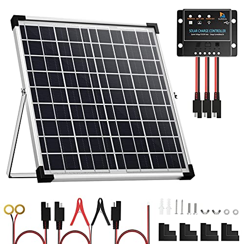 Sunsul 20W 12V Solar Panel Kit With Trickle Charger, Maintainer, And Adjustable Mount Bracket For Marine, Automotive, Rv, Motorcycle, And Boat.