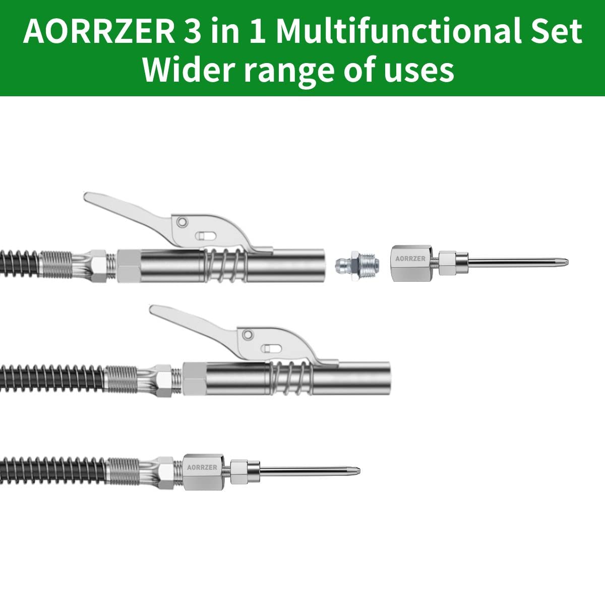 Aorrzer Grease Gun Needle Tip & Grease Gun Coupler Set,Upgrade Narrow Needle Dispenser For Grease Gun, Grease Zerk Fittings Comp