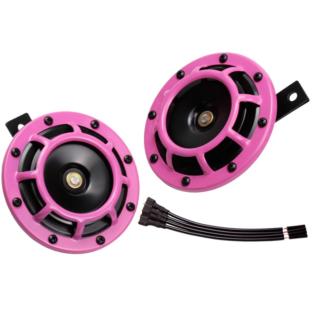 Farbin Horns Electric Car Horn 12V High Tone/Low Tone Twin Horns Kit With Protective Grill Women'S Car Horn (Pink)