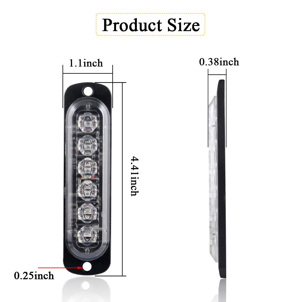 Sidaqi Universal 12-24V Emergency Strobe Warning Lights 6 Led 12W Surface Mount Beacon Hazard Warning Lights Flashing Light Bar