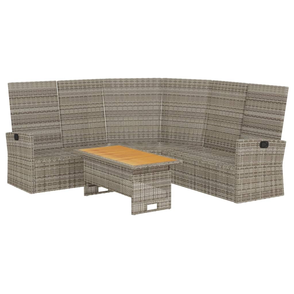 vidaXL 2 Piece Patio Lounge Set, Grey Poly Rattan with Cushions - Durable, Weather Resistant, Adjustable Acacia Wood Tabletop, C