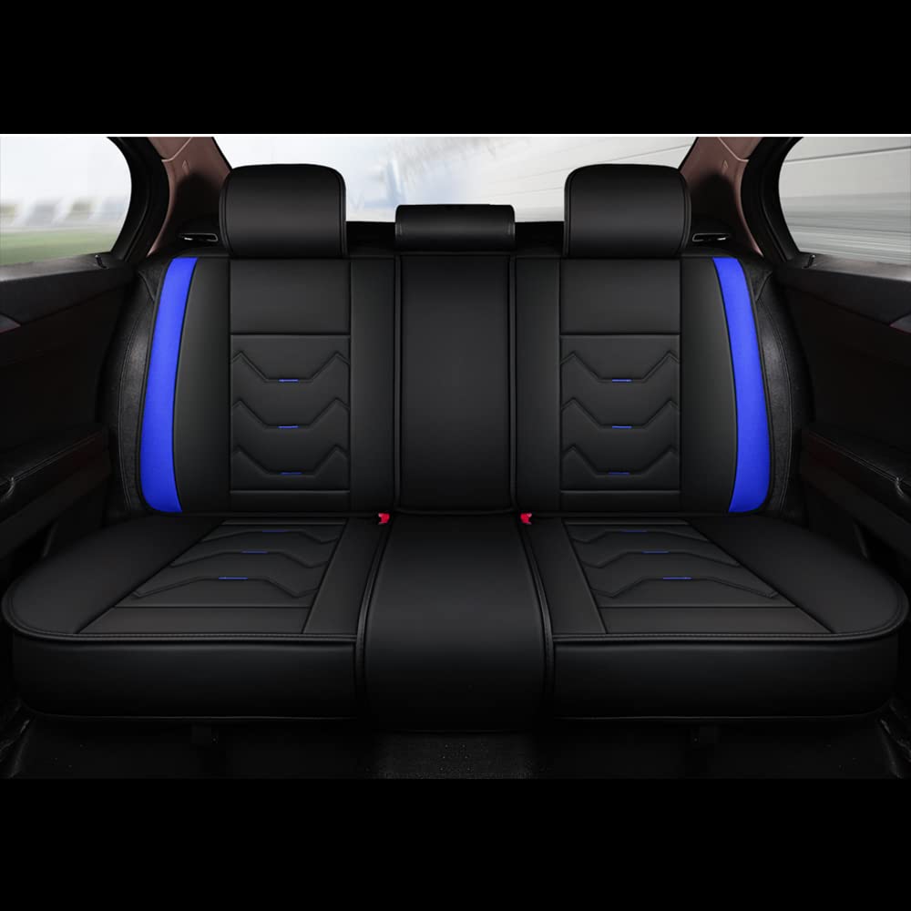 Otoez Universal Leather Car Seat Covers 5 Seat Full Set Automotive Seat Protector Replacement Compatible With Most Honda Toyota Chevy Ford Nissan Vehicles, Trucks, Suvs(Blue+Black,No Pillows)