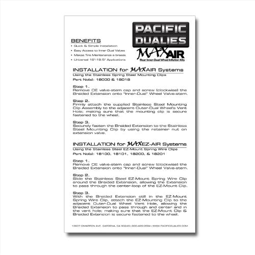 Pacific Dualies 18100 Max Ez Air 7-Inch Braided Stainless Steel Valve Stem Extension Kit For 16-19.5-Inch Dually Rear Inner Whee