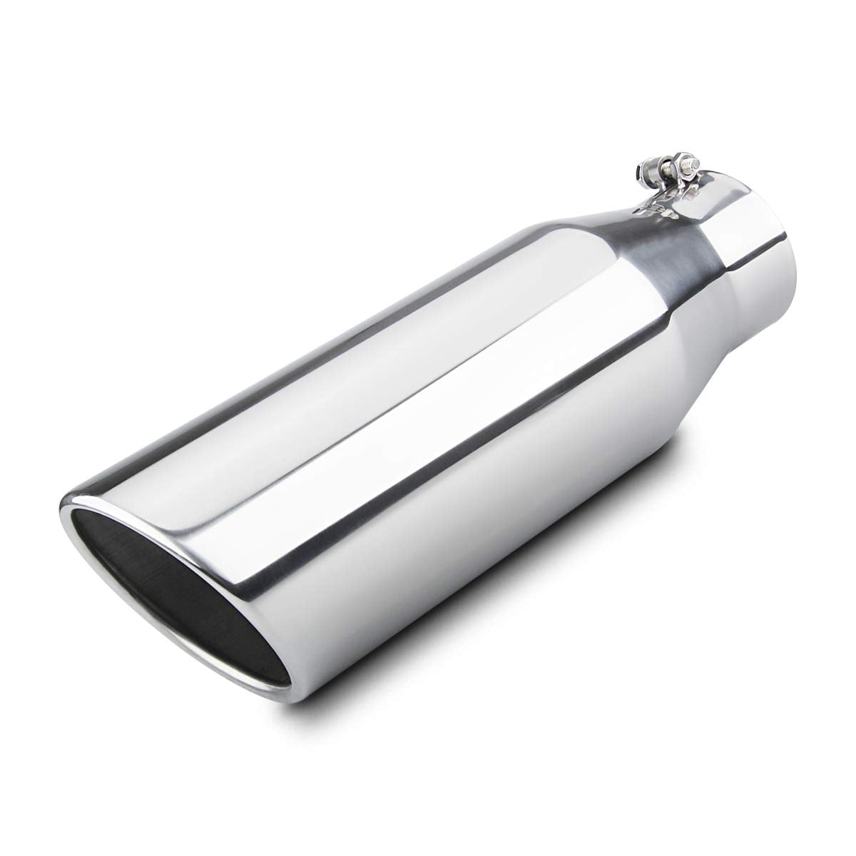 LCGP Diesel Exhaust Tip 4'', 6'' Outlet 18'' Overall Length Bolt-On Truck Tip, Rolled Angle Cut, Polished Muffler Tip