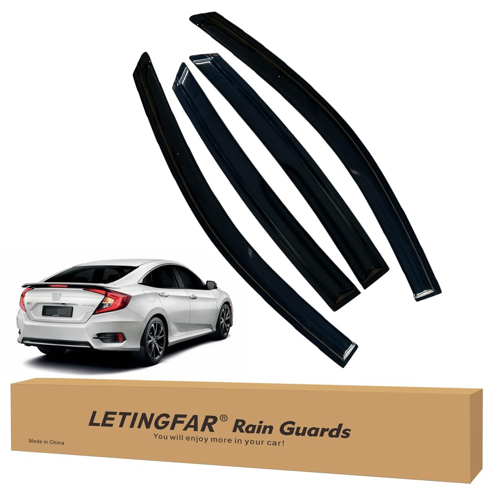 LETINGFAR Window Visors Rain Guards for Honda Civic 2016 2017 2018 2019 2020 2021 Accessories, Wind Deflectors Vent Shades for H