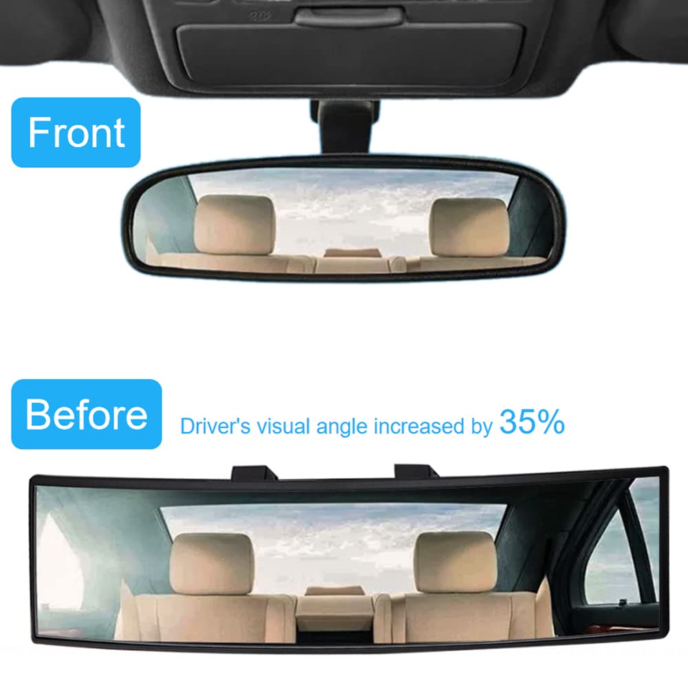 Obtanim Car Rearview Mirror 12 Inch Hd Glass Anti Glare Clip On Panoramic Wide Angle Car Interior Rear View Mirror Accessories For Car Suv Trucks (White)