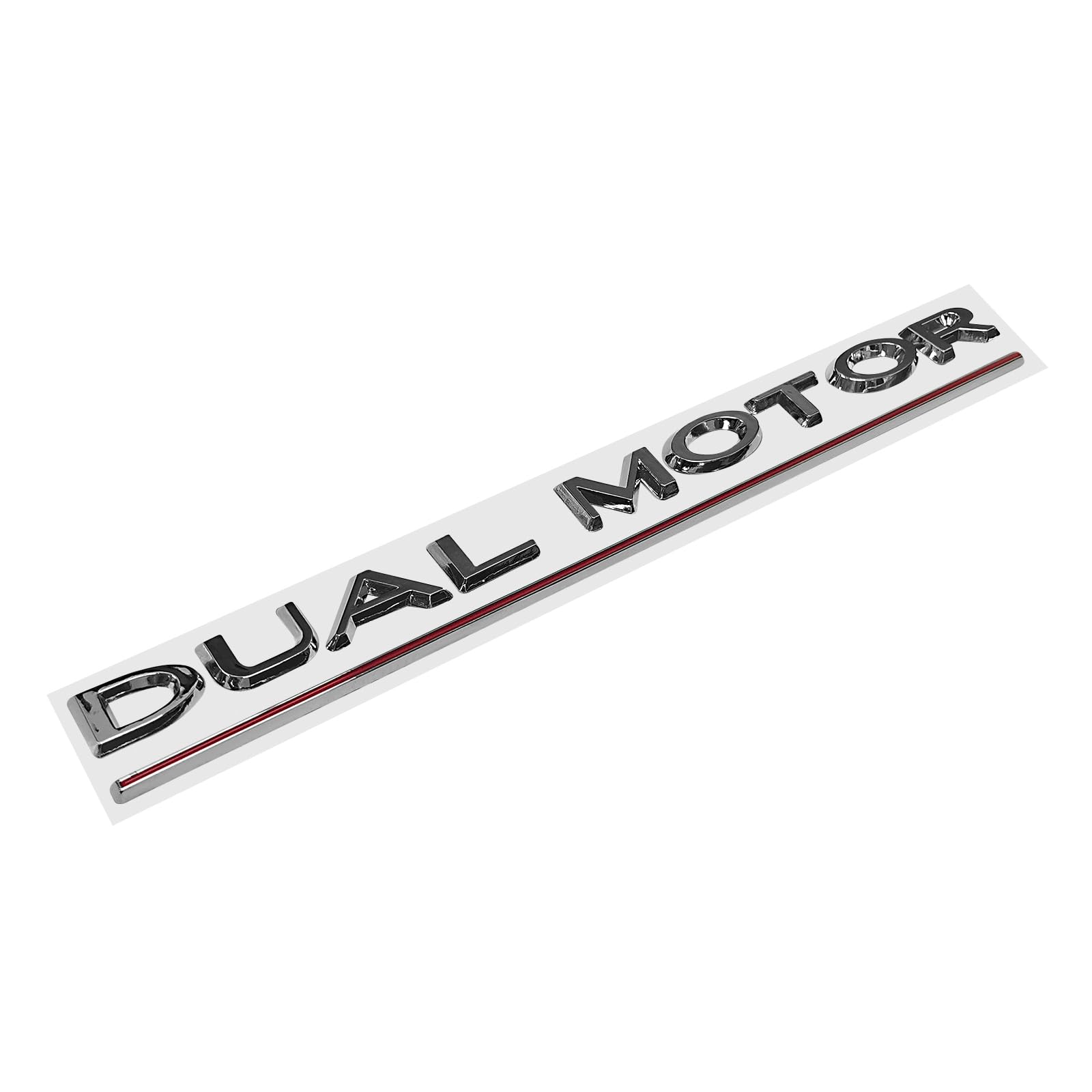 Knomix Dual Motor Emblem Badge Sticker Plaid Decor Compatible with Tesla Model 3 Y X S Accessories (Silver-Red Line)