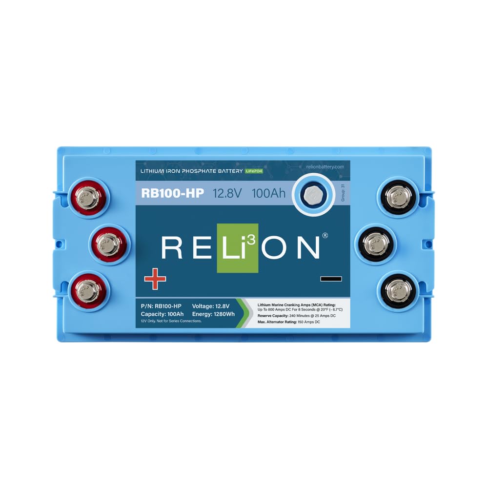 Relion Rb100-Hp | 12V 100 Ah| Lifepo4 Lithium-Ion Dual Purpose Battery | Cranking + House Power | Group 31 | Waterproof (Ip67 Rating) | 10 Year Warranty | Perfect For Fresh & Salt Water Boats, Rv Etc.