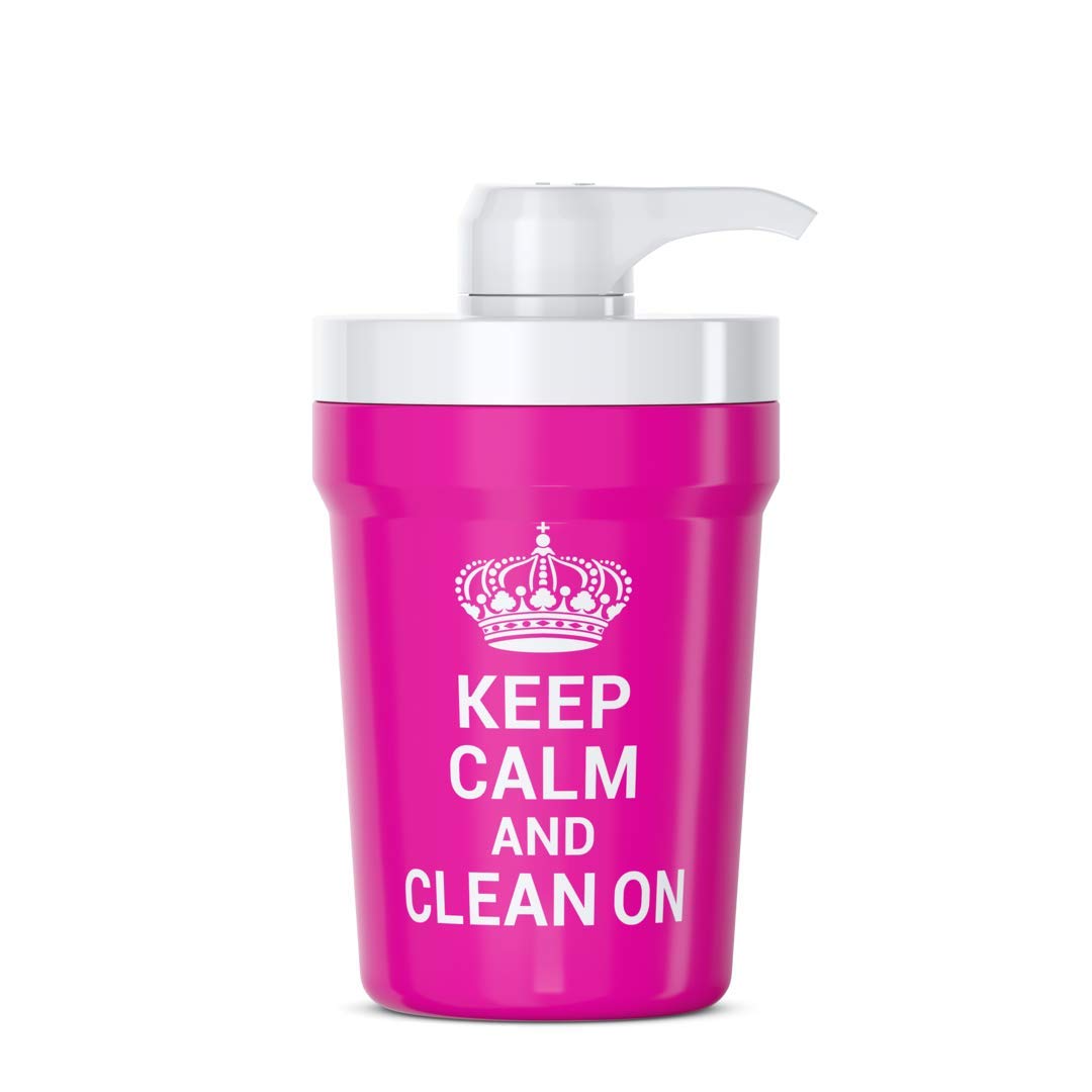 PumpCup Portable Hand Sanitizer Dispenser for Car Cup Holders (Keep Calm Pink)