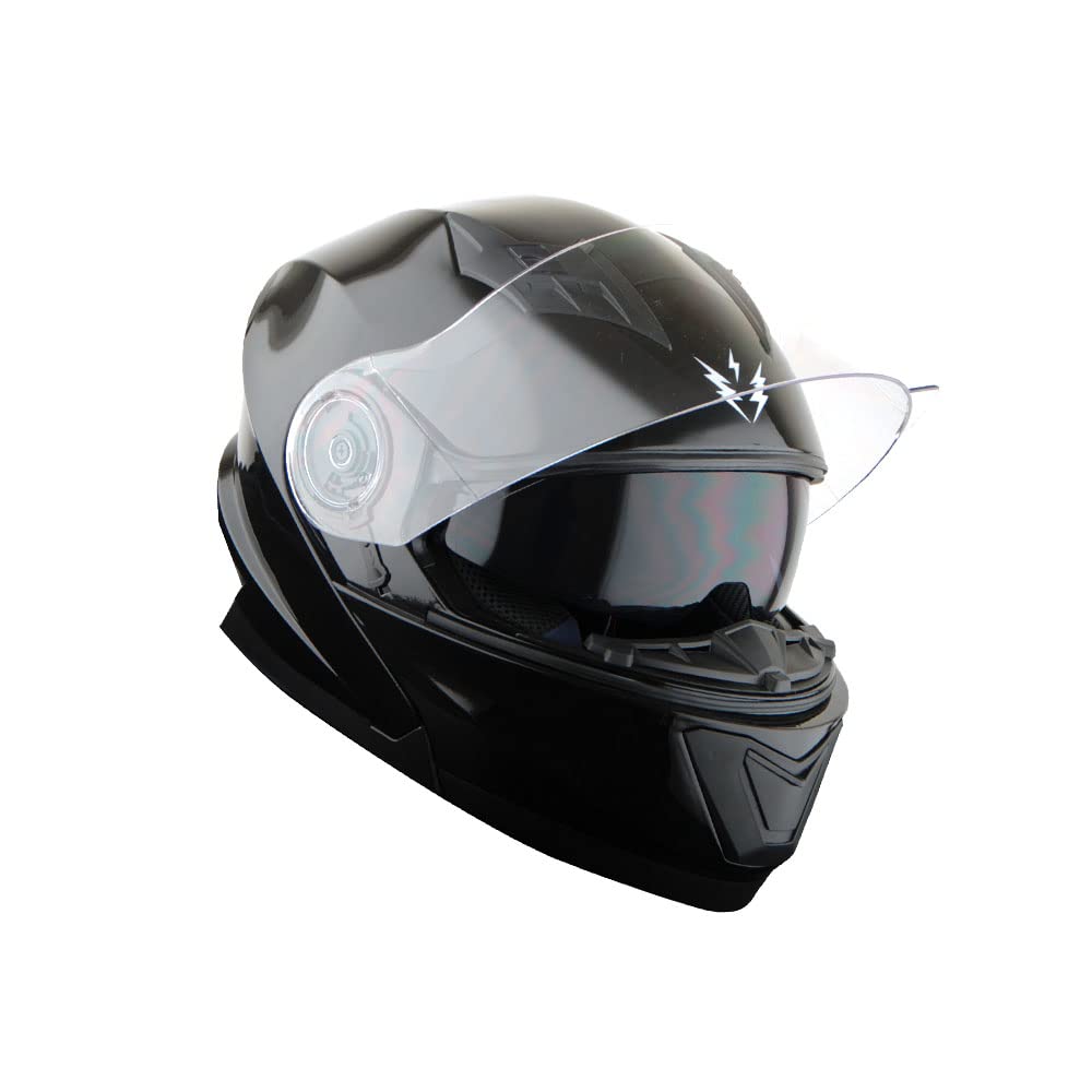 1Storm New Motorcycle Bike Modular Full Face Helmet Dual Visor Sun Shield: Glossy Black