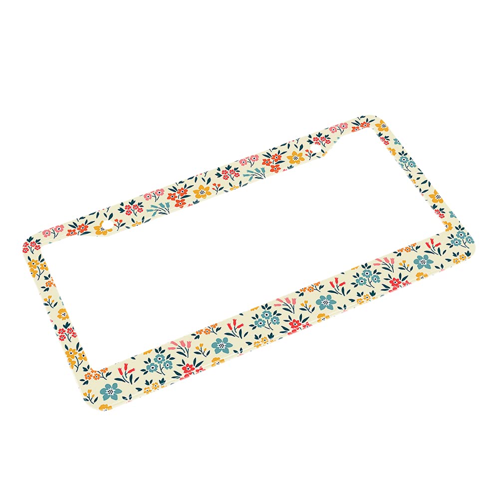 Beabes Pretty Floral Pattern Unique Retro Flower Novelty Folk License Plate Cover Car Tag Holder Metal License Plate Frame For U
