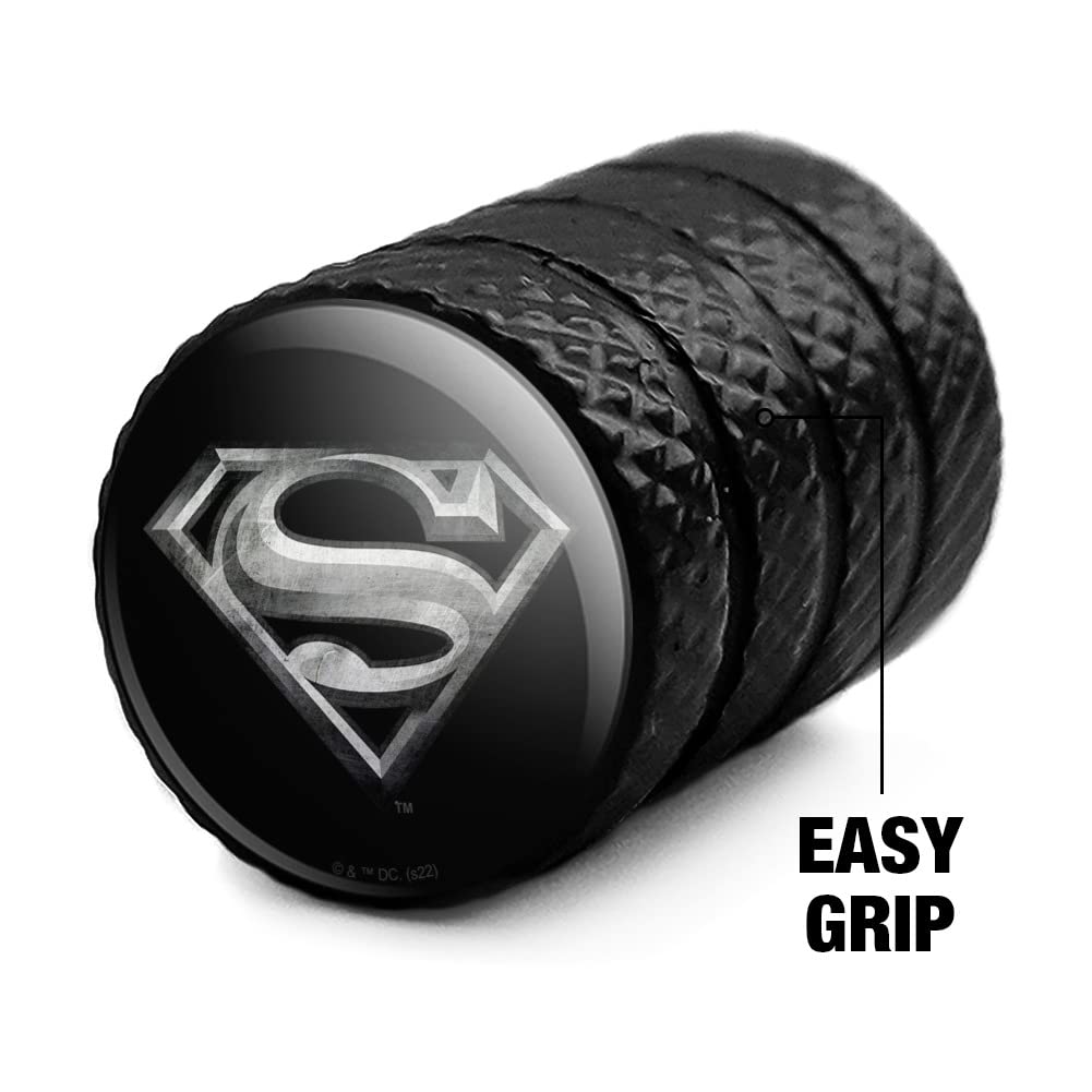 GRAPHICS & MORE Superman Steel Logo Valve Stem Caps, Black, Metal, One Size