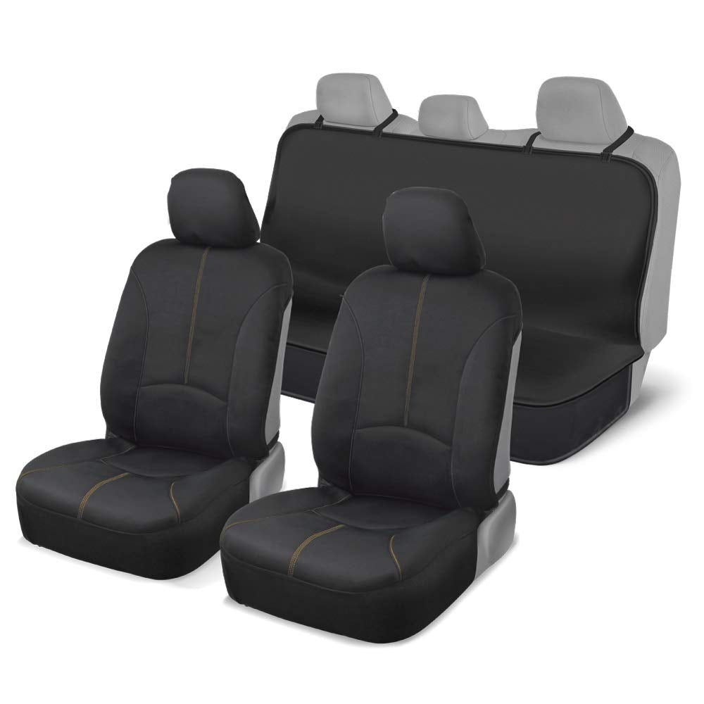 Motor Trend SpillGuard Waterproof Front Seat Covers and Rear Bench Cover, Neoprene Car Seat Protectors, Slip-On Easy to Install, Interior Seat Covers for Cars Trucks Vans SUVs - Beige