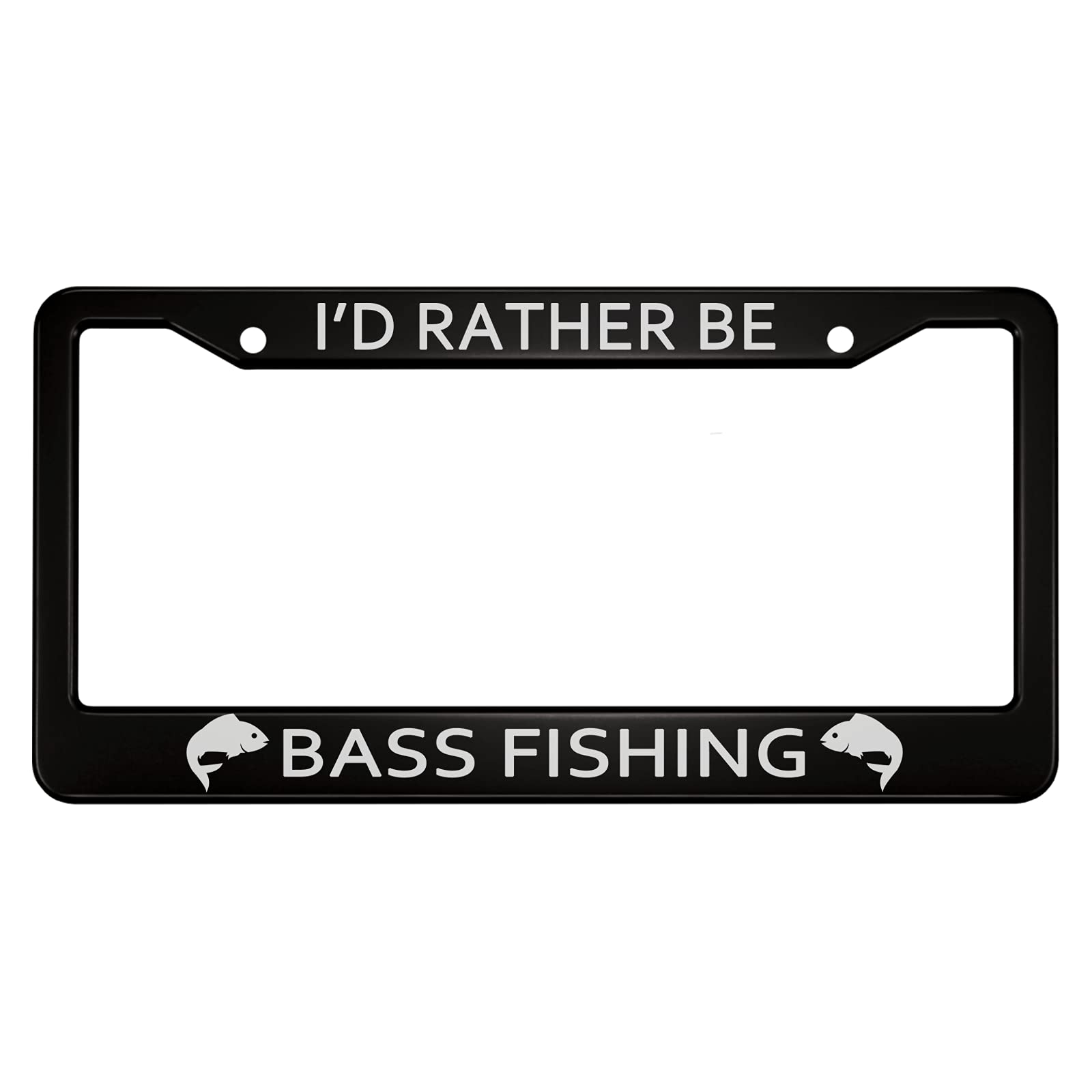 Ofloral I'D Rather Be Bass Fishing Aluminum Alloy License Plate Frame Leaping White Fish Applicable To Us Standard Car Metal Car