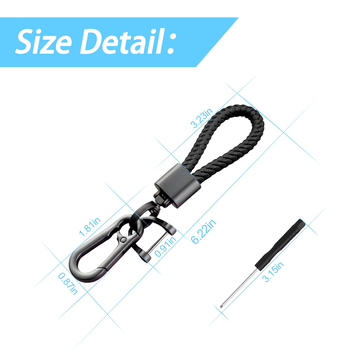 Car Key Acorn Weave Paracode Key Chain Ring, Thick Leather Braid Rope Car Keychain Ring For Men And Women, Suit For All Cars (Black)