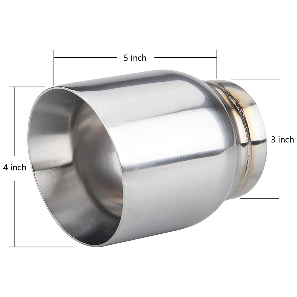 Lcgp 3'' Inlet Universal Exhaust Tip Pack Of 2, 4'' Outlet - 5'' Long, Stainless Steel Double Wall Angle Cut