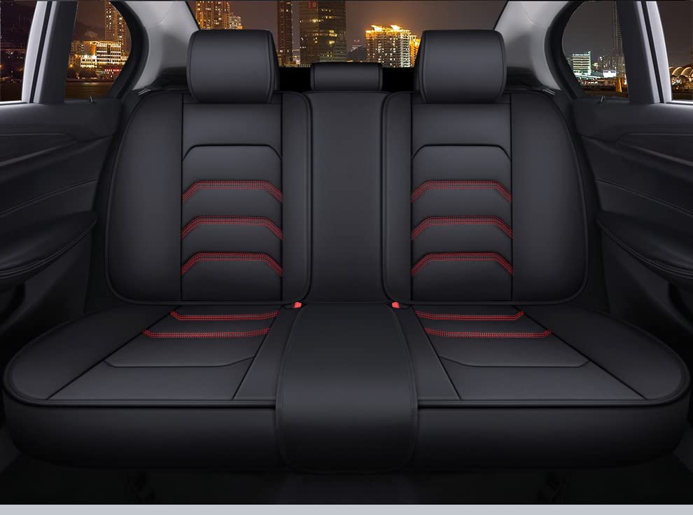 YXQYOEOSO Comfortable Leather Car Seat Covers Full Set 5 Seats Universal Fit, Black & Red, Model YOEOSO2021A