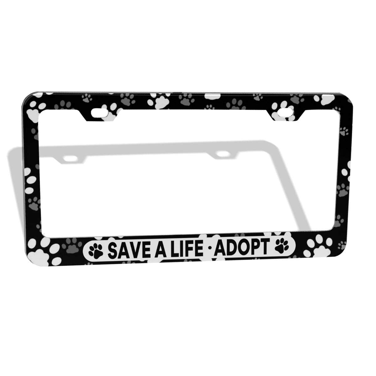 Dzglobal Save A Life Adopt Pet Cat Dog License Plate Frames Paw Prints Design License Plate Covers Aluminum Novelty Car Tag Fram