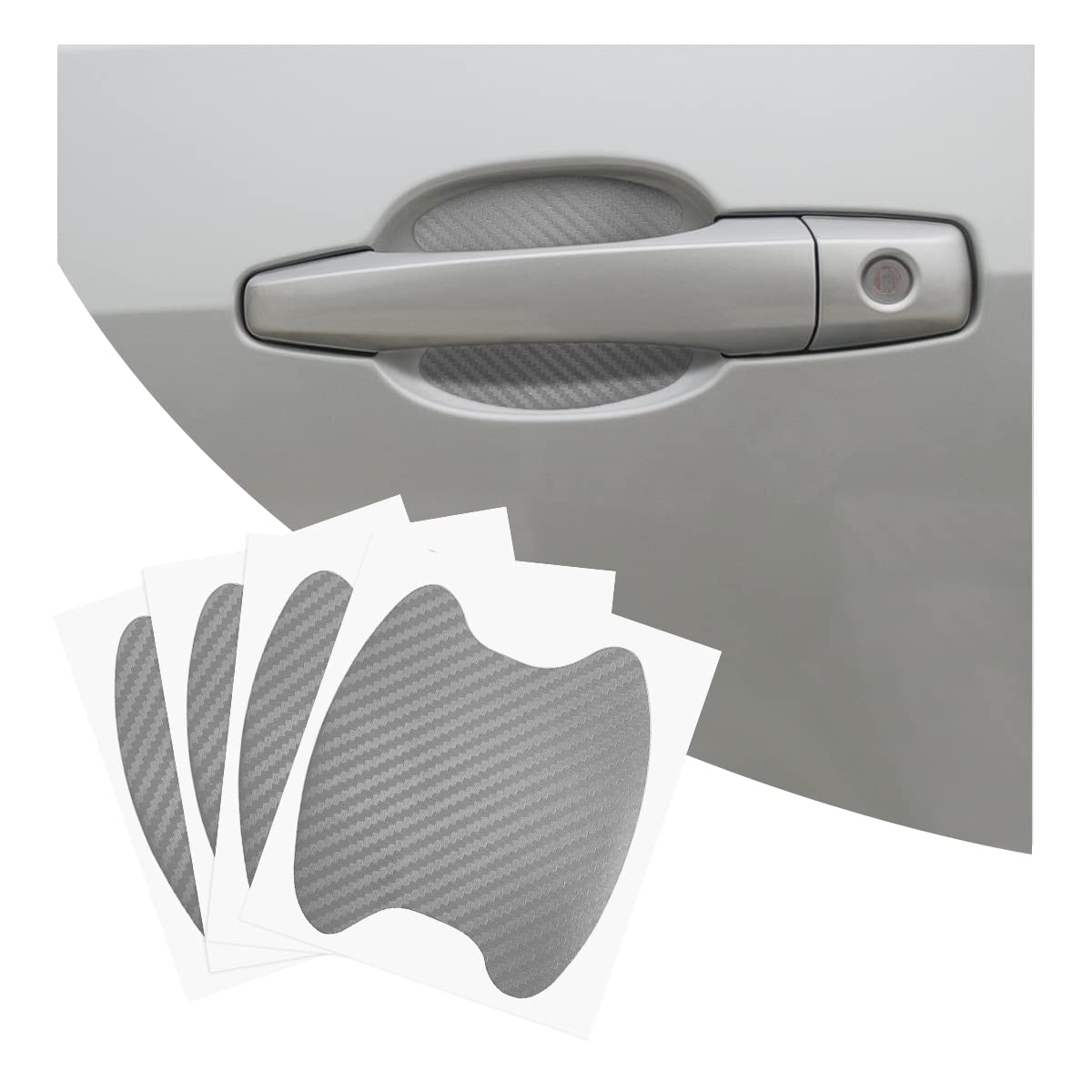 4PCS Car Door Handle Cup Stickers, Carbon Fiber Scratch Auto Door Protective Film, Non-Marking Car Door Bowl Protector Universal