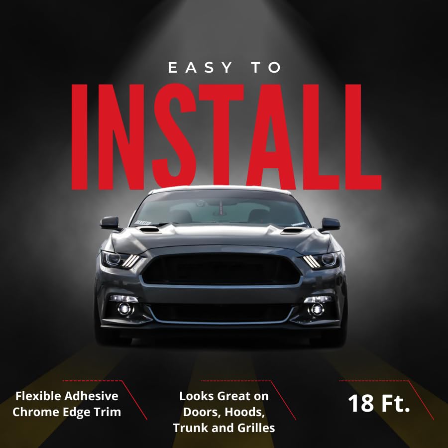 Cowles Custom - Enhanced 18ft Chrome U-Channel Edge Guard Trim, 18feet Rubber Bumper Protector accessory, Door Guard for Cars, T