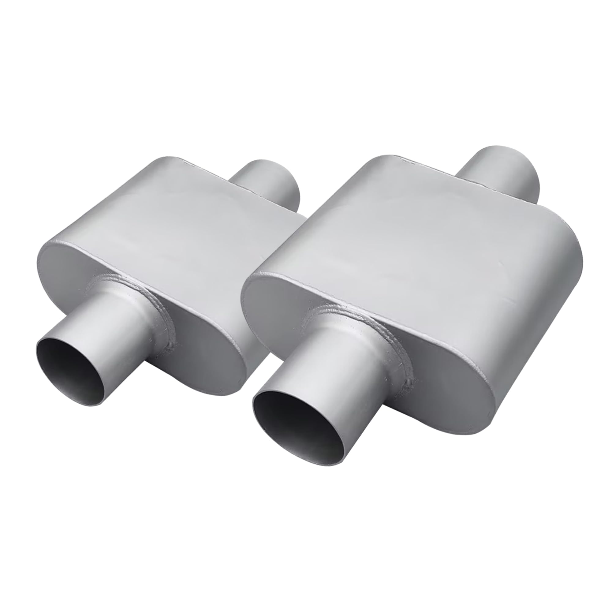 Universal 3 Inlet 3 Outlet Single Chamber Muffler - 13 Total Length (7x9x4 in Body), Aluminum Coated Exhaust with Internal Baffl