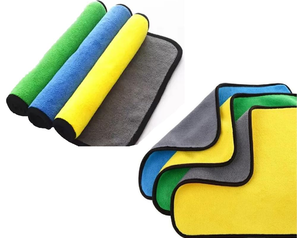 Auto EShopping Microfiber Car Cleaning Multicolor Cloth Towel Pack of 3 Piece 40x40 500 GSM for Car Bike Cleaning Polishing Was