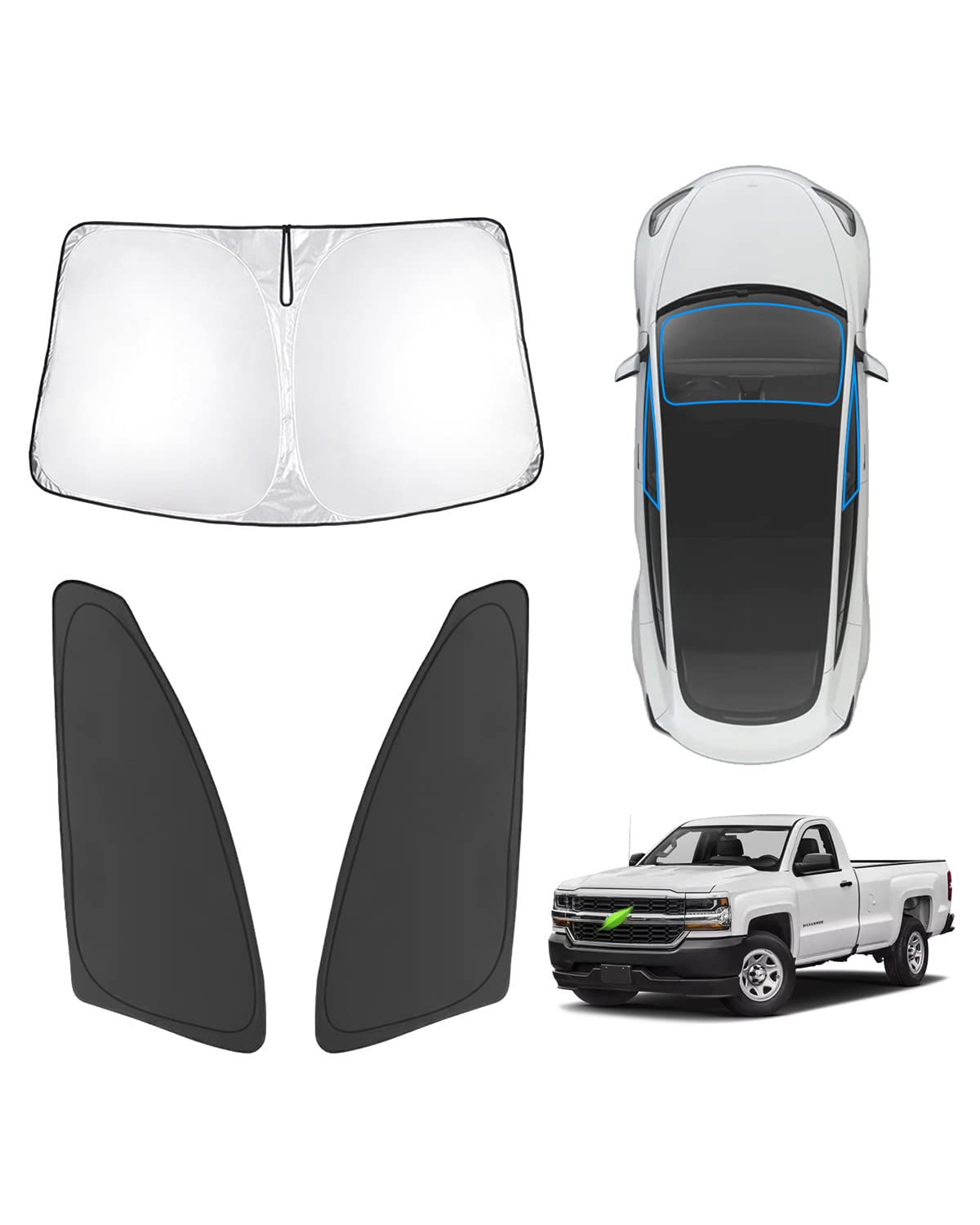 Karltys 3Pcs Windshield Sun Shade For 2014-2018 Chevy Silverado/Gmc Sierra 1500, 210T Thickened Front And Side Window Sunshade C