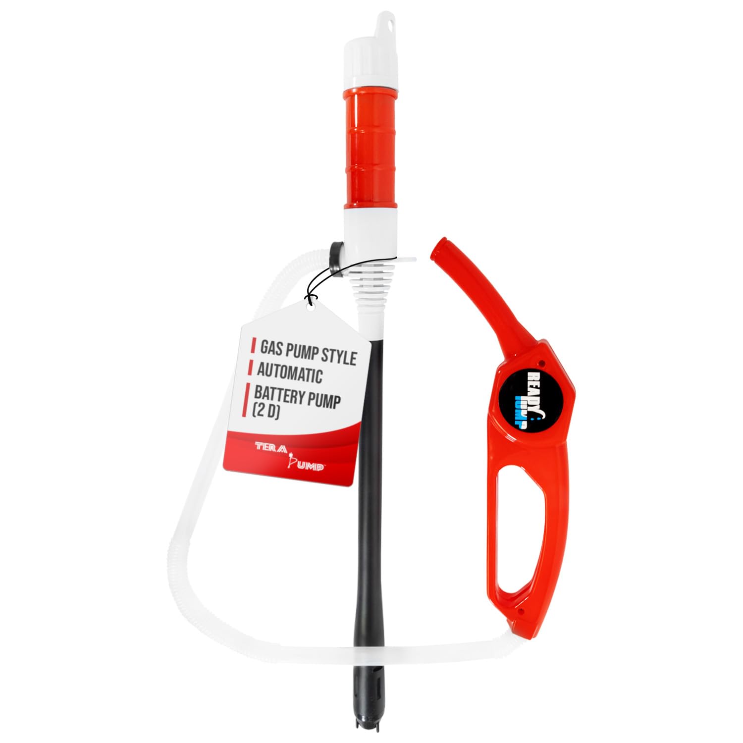 TERA PUMP Portable Fuel Transfer Pump, 3X More Powerful D Battery Operated, Powerful Suction with Ergonomic Nozzle, No Heavy Lif