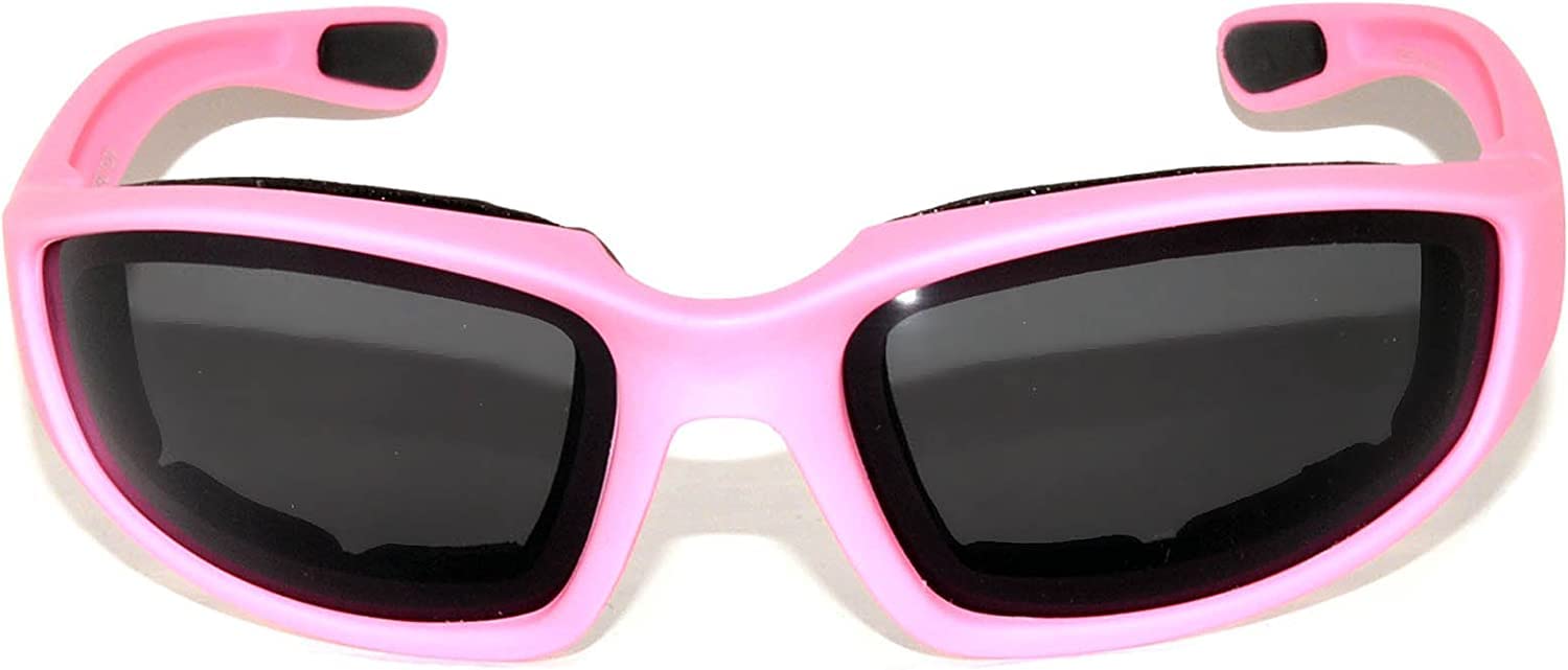 Womens Pink Smoke Lens Padded Foam Motorcycle Biker Glasses Goggles 99% Uv Protection