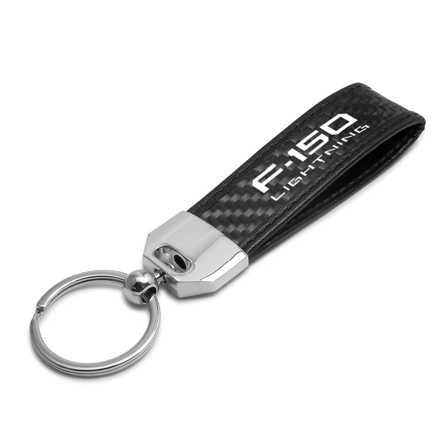 iPick Image made for Ford F150 Lightning Real Carbon Fiber Leather Key Chain with Black Stitching