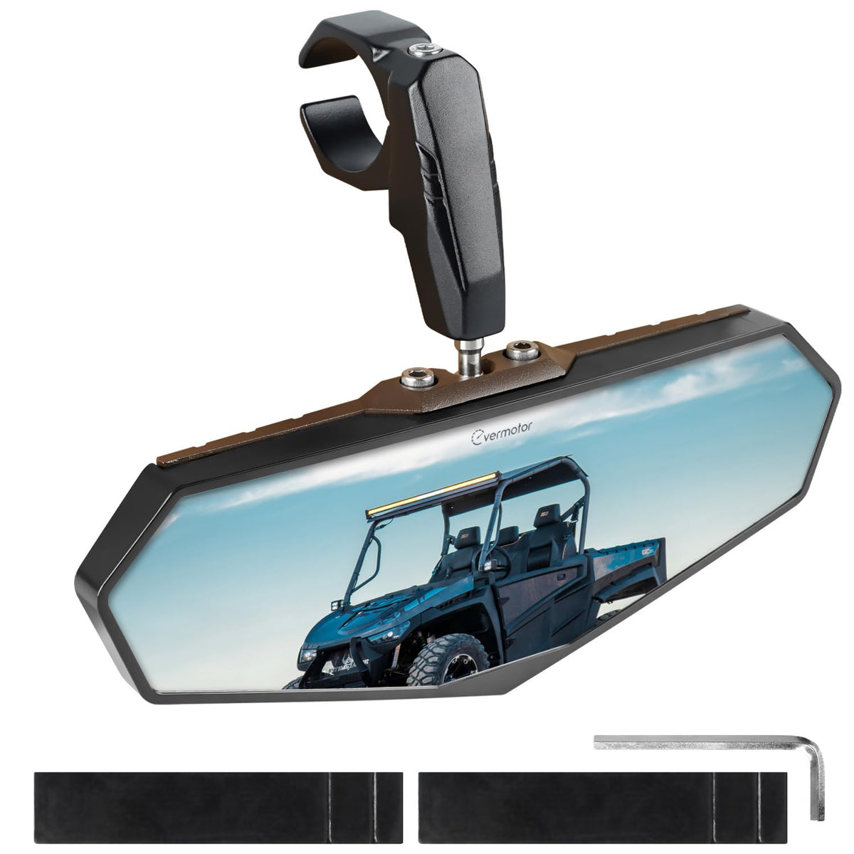 Evermotor Utv Rear View Mirror For 1.6-2 Roll Bar Cages, Universal Center Mirror With 360° Adjustable Aluminum Clamp Compatible With Atv Polaris Rzr Ranger Scooter Kawasaki Mule Pioneer Gator