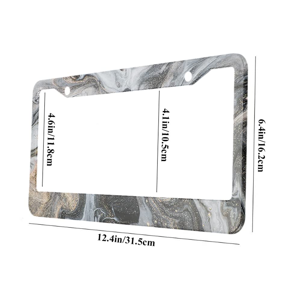 Ofloral Marble Pattern Aluminum Alloy License Plate Frame Flowing Black Gray White Pigment Gold Powder Applicable To Us Standard