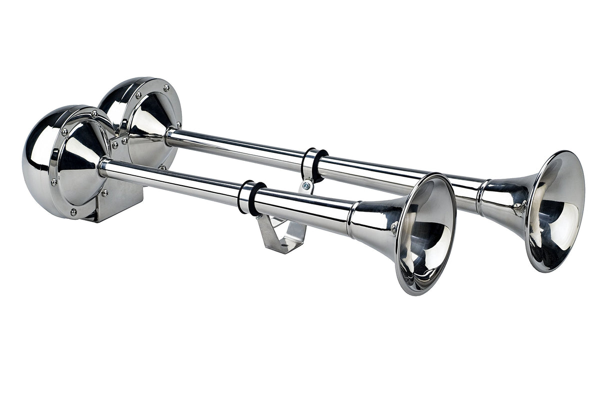 Wolo (125) The Dominator Stainless Steel Dual Trumpet Marine Horns - 12 Volt, Low And High Tone (125-12), Chrome