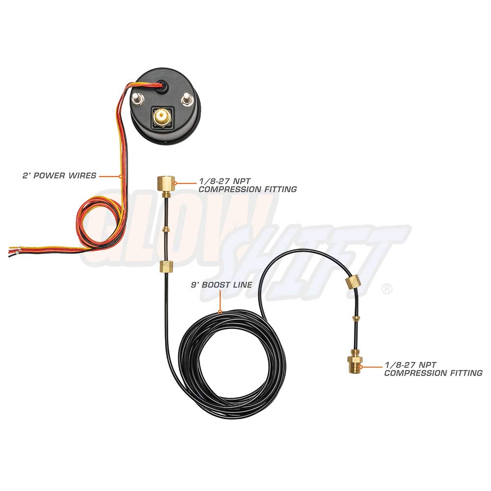 Glowshift Tinted 7 Color 60 Psi Turbo Boost Gauge Kit - Includes Mechanical Hose, 1/8-27 Npt Fittings & Wiring - Multi-Color Dis