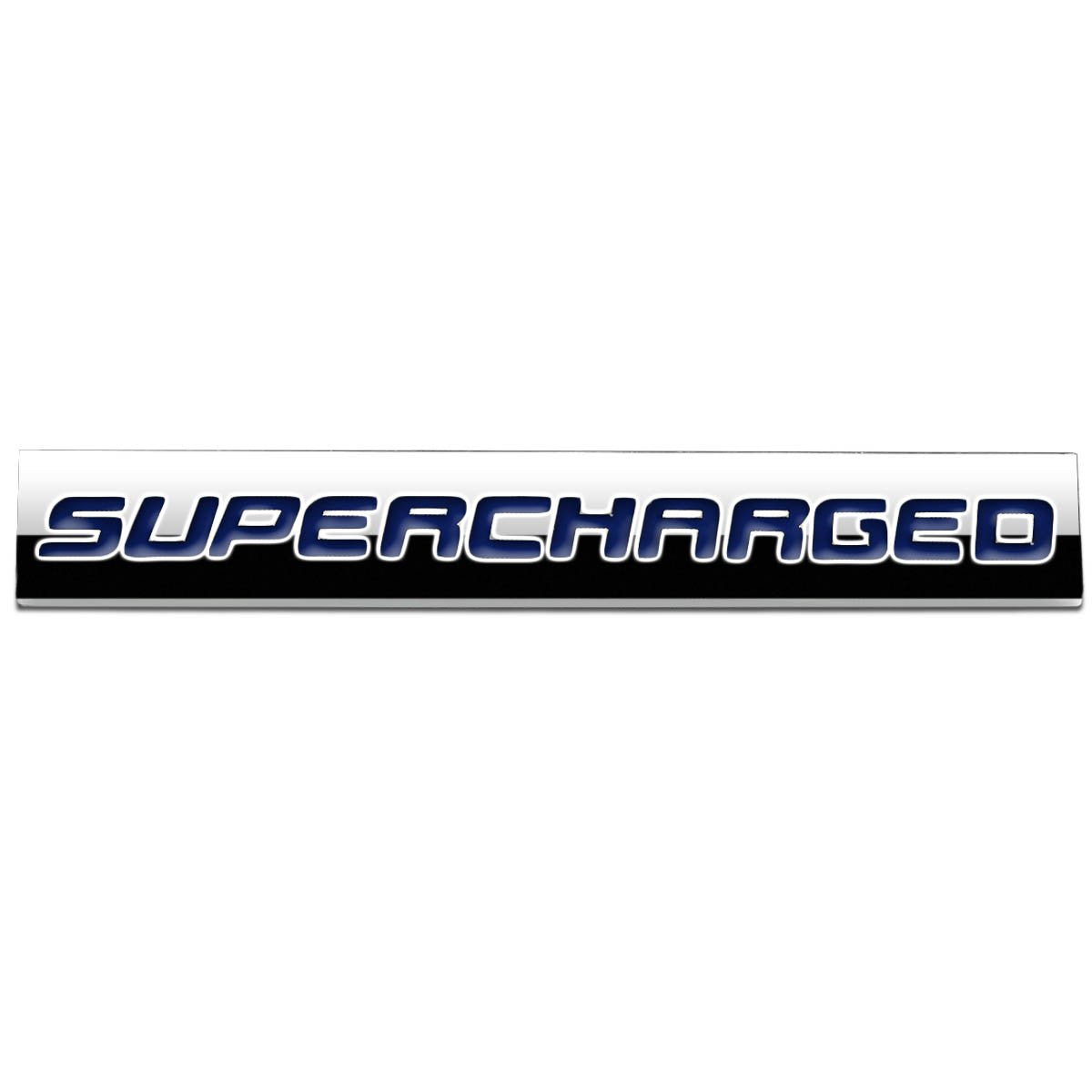 Auto Dynasty Chrome Finish Metal Emblem Supercharged Badge (Blue Letter)