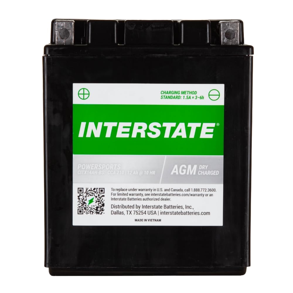 Interstate Batteries Ytx14Ah-Bs 12V 12Ah Powersports Battery 210Cca High-Performance Agm Rechargeable Replacement For Kawasaki,