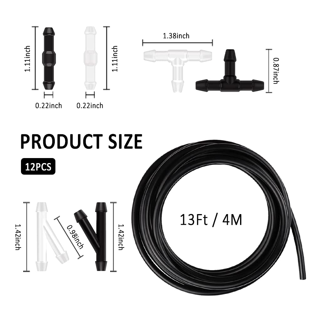 Windshield Washer Hose Repair Kit Include 4M/13Ft Automotive Replacement Windshield Washer Hoses+12 Pcs Hose Connectors,Compatible With Most Cars Suvs Trucks Washer Fluid Tank&Washer Nozzles