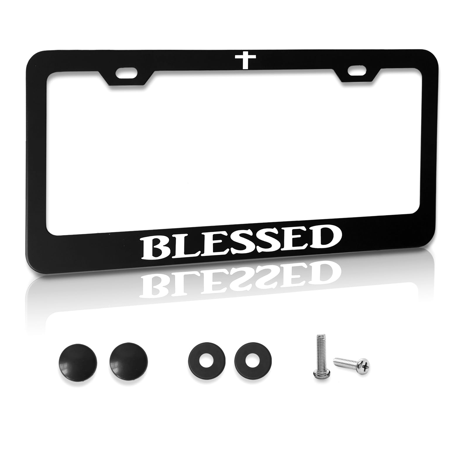 Funny Metal Aluminum License Plate Frame with Humor Texts Blessed Christian Black Car Cover Tag Holder Decoration with 2 Holes a