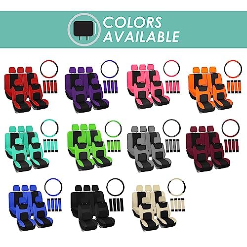 Fh Group Full Set Cloth Car Seat Covers, Universal Fit Front And Split Bench Rear, Airbag Compatible, Washable For Suv, Sedan, V