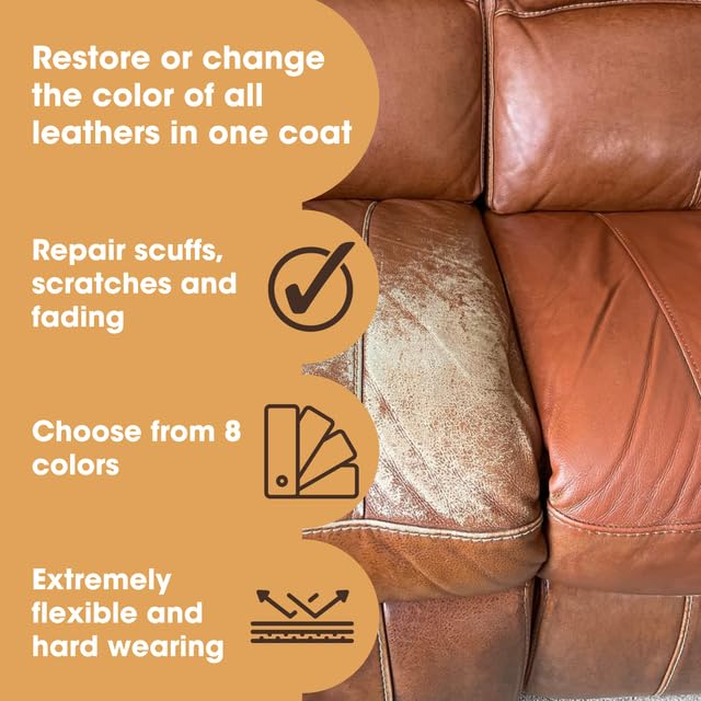 Furniture Clinic Leather Repair Paint | 2-In-1 Seal And Color | Use On Scratches, Tears, & Holes In Car Seats, Furniture | Quick