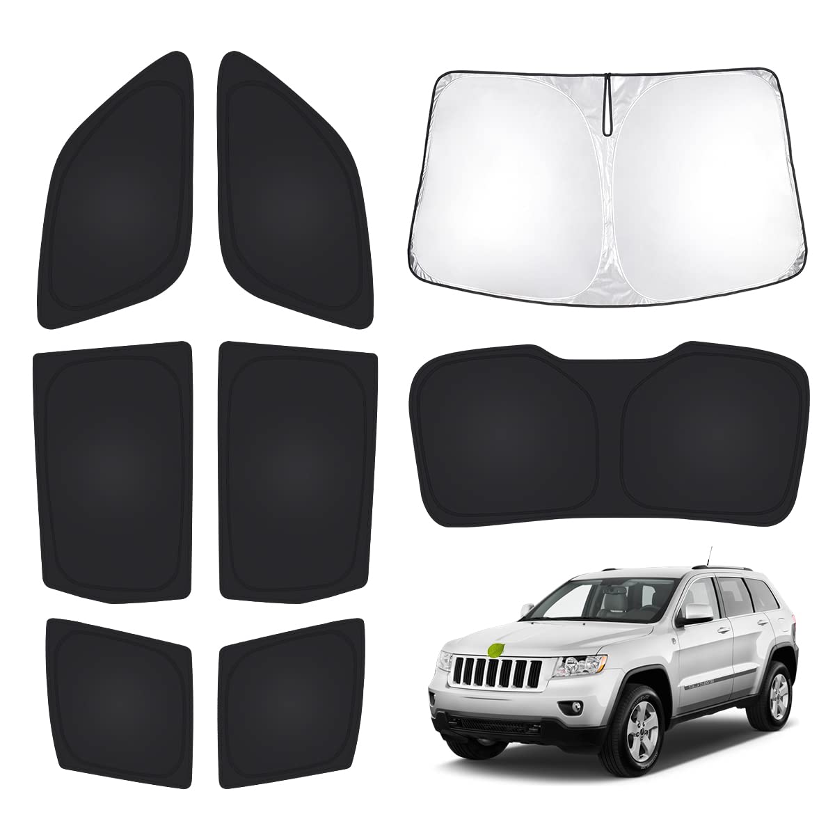T Tgbros Custom Fit For Sun Shades 2011-2021 Jeep Grand Cherokee Windshield & Rear & Side Windows & Triangular Window Sunshade F