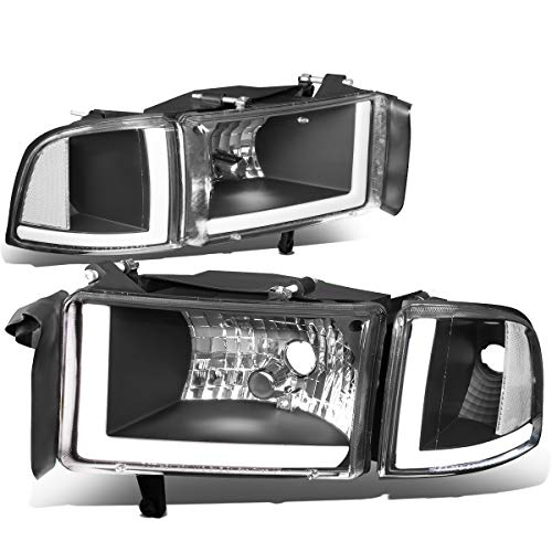 Dna Motoring Hl-Lb2-Dr944-Bk-Cl1 Black Housing Headlights W/Clear Reflector Led Drl Signal Light Compatible With 94-01 Dodge Ram