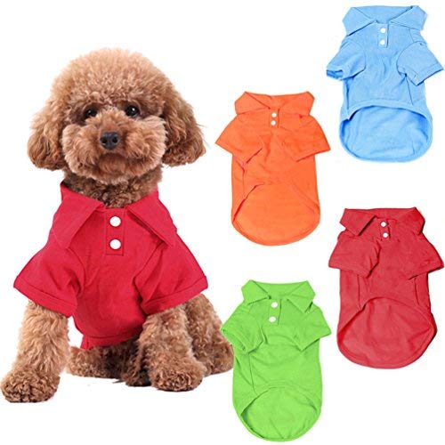 Kingmas 4 Pieces Dog T-Shirt, Breathable Pet Shirts, Puppy Sweatshirt Dog Clothes Outfit Apparel Coats (Blue, Green, Red, Orange