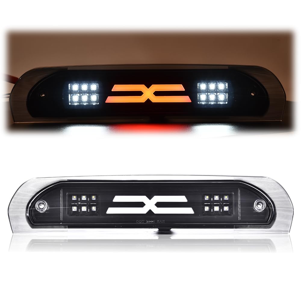 Cheda Third Brake Lights, Compatible With 2002-2009 Dodge Ram, Clear Lens Black Housing 3D Led Bar Cargo Lamp Rear Lights X Type