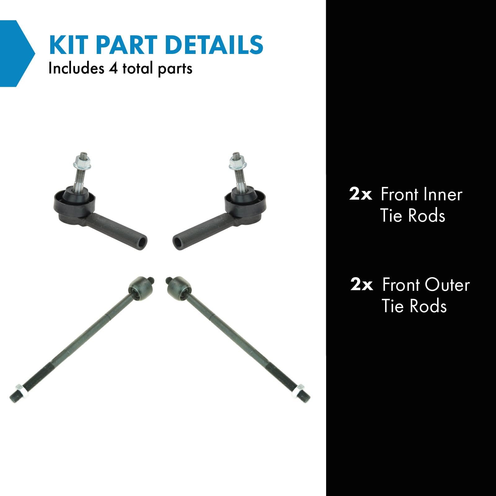 Trq Front Tie Rod Set Driver & Passenger Side Inner & Outer Compatible With 2001-2004 Chrysler Town & Country 2001-2003 Voyager