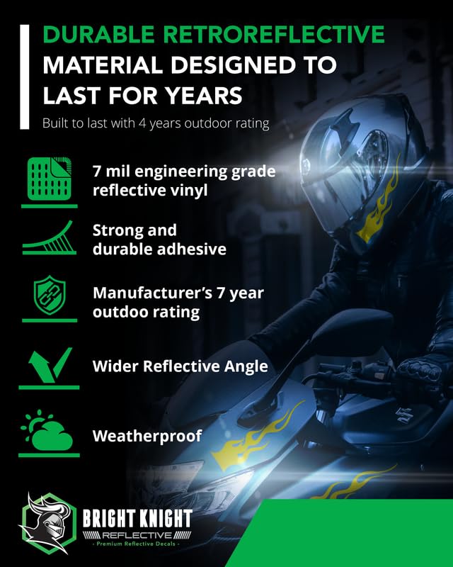 Bright Knight Reflective Flame Stickers, 4 Pcs Yellow Reflective Car Sticker Decal With 3M Retro-Reflective Vinyl, Self-Adhesive