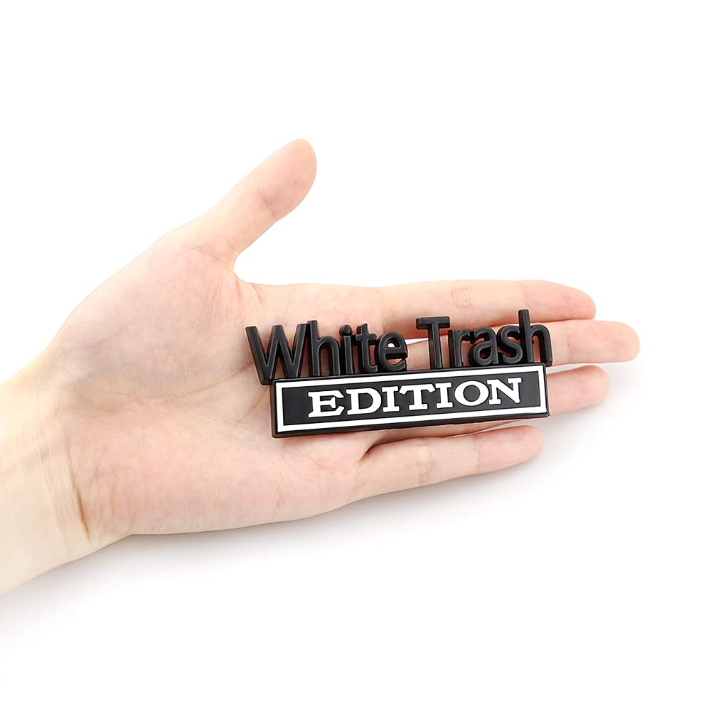 Carrun 2 Pcs White Trash Edition Emblem Car Side Rear Front Hood Trunk Door Fender Bumper Metal Badge 3D Decal Sticker Fit For F