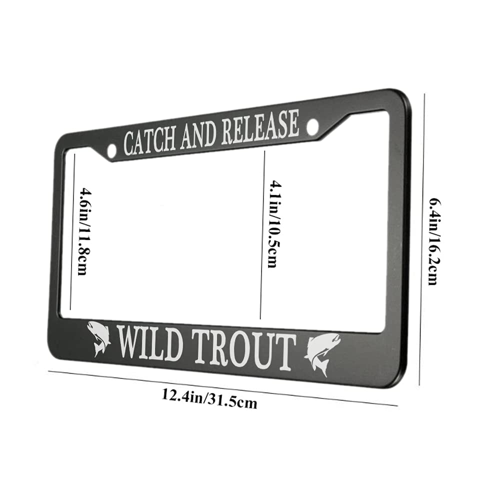 oFloral Catch and Releas Wild Trout Aluminum Alloy License Plate Frame White Fish Pattern Black Applicable to US Standard Car Me
